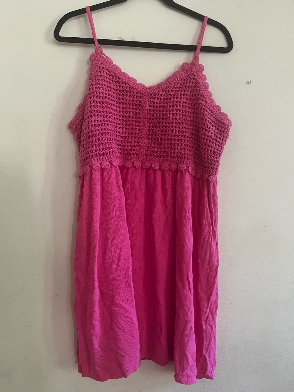 Pink Crochet Cotton Mini Dress XXL Beach Vacation Summer Resort